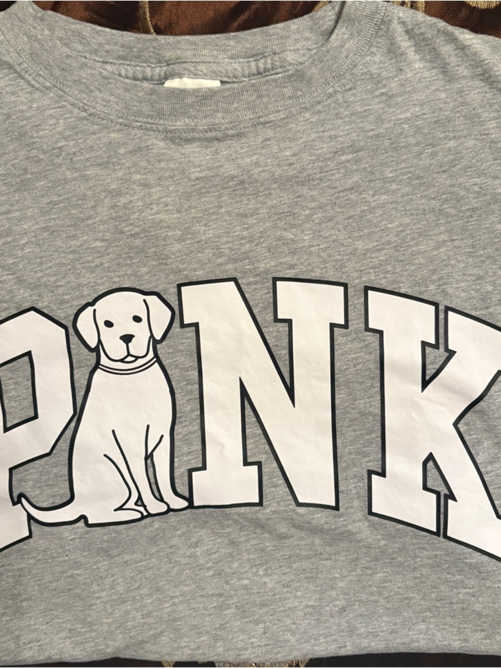 PINK Victoria's Secret Grey Dog Graphic Tee Limited Edition with White Print